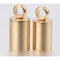 201 Stainless Steel Golden Cord End Caps, 8x3mm, 1.2mm Hole