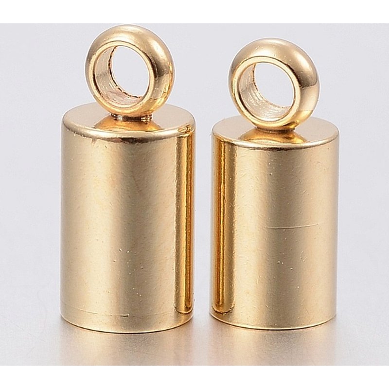 Capsules de Fin de Corde en Acier Inoxydable 201, Dorées, 8x3mm, Trou de 1.2mm — Accessoires pour bijoux