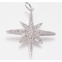 Brass Micro Pave Cubic Zirconia Star Pendant, Platinum, 25x23mm — Charms & Pendants