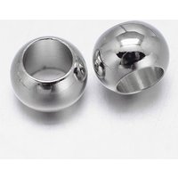 Perles Européennes Rondelle en Laiton, Gros Trou, Platine, 6x4mm — Perles à bijoux
