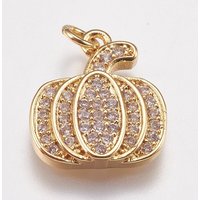Charm en Zircon Cubique Micro Pave en Laiton, Citrouille, Doré, 15x13mm — Breloques et pendentifs