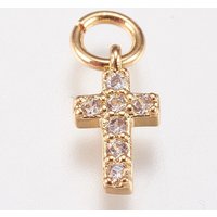 Brass Micro Pave Cubic Zirconia Tiny Cross Charms, Golden — Charms & Pendants
