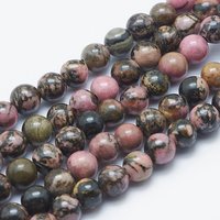 Fils de perles de rhodonite naturelle, rondes 8mm, 48pcs, 15.3 pouces — Perles à bijoux