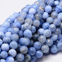Brins de perles rondes facettées en agate naturelle teintée, bleu myosotis, 10mm — Perles à bijoux