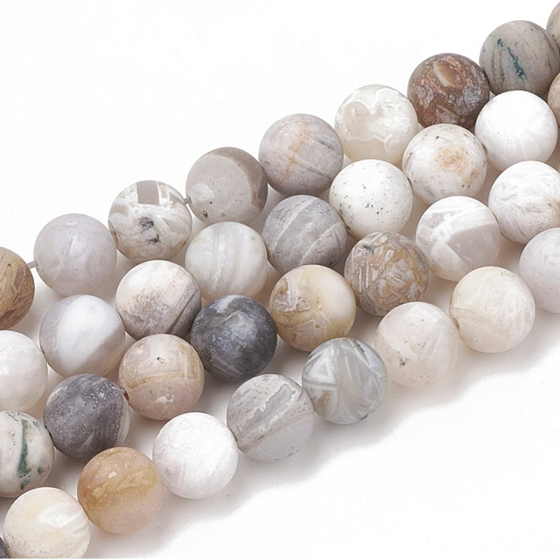 Natural Bamboo Leaf Agate Beads Strands, Frosted, Round, 8mm — Jewelry Beads