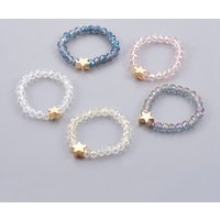 Electroplate Glass Beads Stretch Finger Rings with Brass Finding