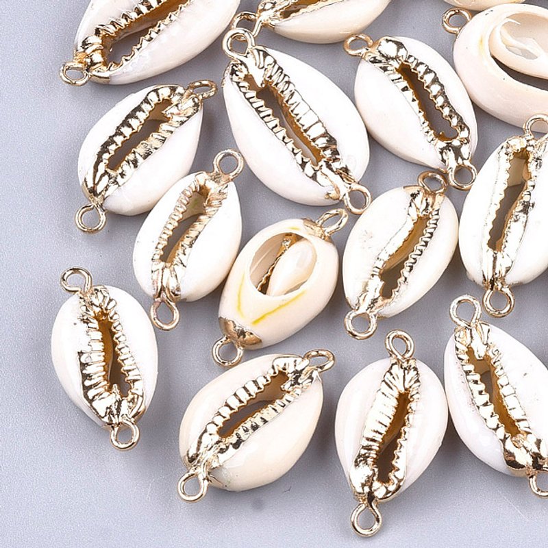 Connecteurs en Coquillage de Vache Électroplaqué avec Trouvailles en Fer — Accessoires pour bijoux
