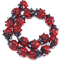 Brins de perles lampwork faites à la main, Coccinelle, Rouge, 20pcs