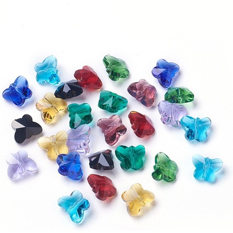 Perles en verre transparent, facettées, en forme de papillon, couleurs mélangées — Perles à bijoux