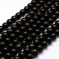 Brins de perles d'obsidienne dorée naturelle, rondes, 4mm — Perles à bijoux