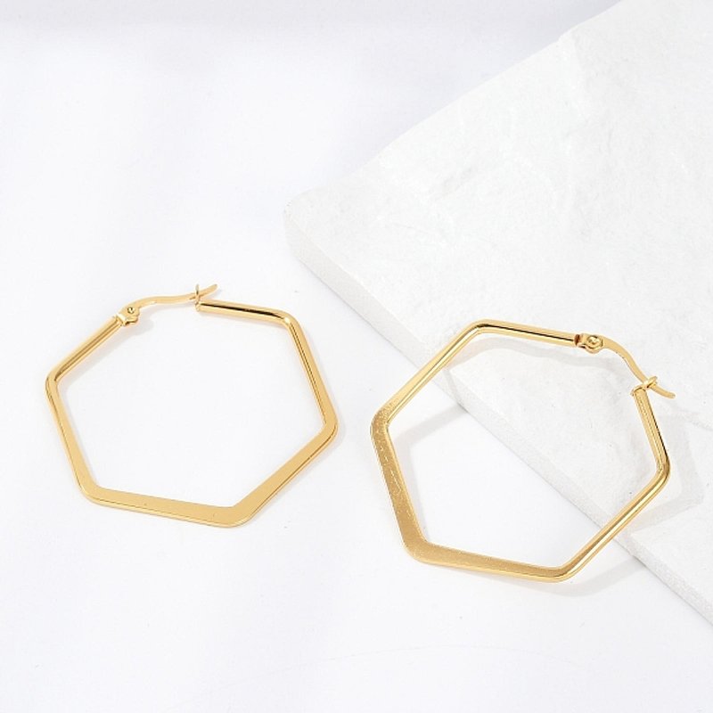 Boucles d'oreilles angulaires en acier inoxydable 201 dorées — Boucles d'oreilles créoles