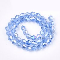 Brins de perles en verre électroplaqué, couleur AB, bleu myosotis — Perles à bijoux