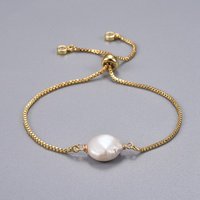 Bracelet Bolo en Laiton avec Perles de Nacre Baroque Naturelles