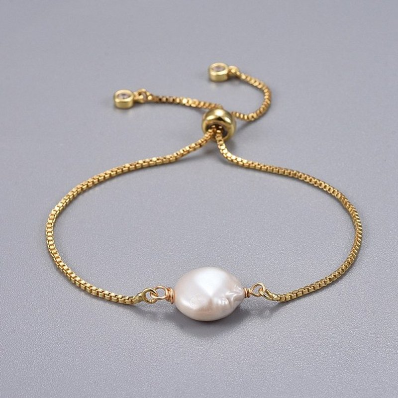 Bracelet Bolo en Laiton avec Perles de Nacre Baroque Naturelles — Bracelet Femme