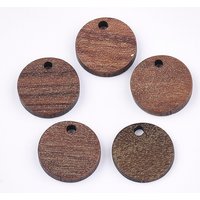 Walnut Wood Flat Round Pendants in Saddle Brown, 14mm Diameter