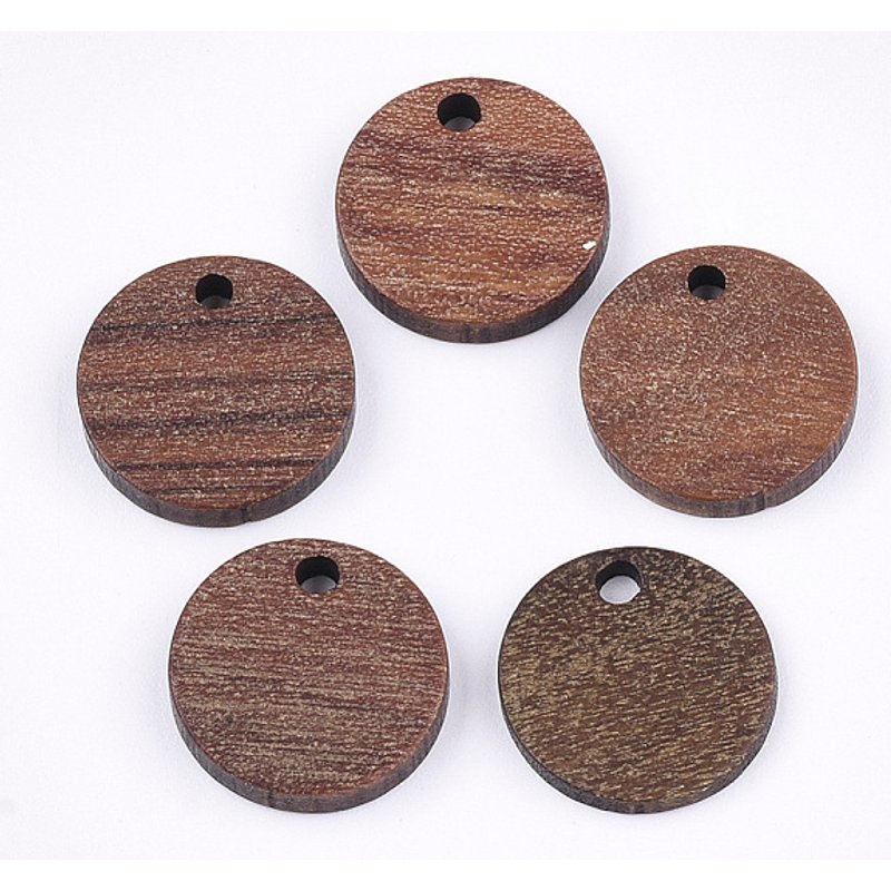 Pendants Ronds en Bois de Noyer, Plat, Brun Selle, 14mm de Diamètre — Breloques et pendentifs