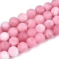 Brins de perles en jade blanc naturel, teintés, ronds, rose perlé