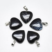 Natural Banded Agate Heart Pendants with Stainless Steel Bails