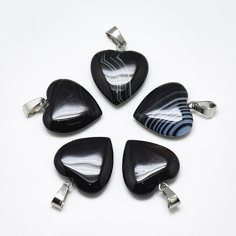 Natural Banded Agate Heart Pendants with Stainless Steel Bails — Charms & Pendants