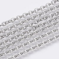 304 Stainless Steel Cable Chains, Soldered, Flat Oval, 3x2.5x0.6mm