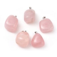 Natural Rose Quartz Pendants with Platinum Tone Brass Findings