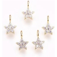 Brass Micro Pave Cubic Zirconia Star Charm, 18K Gold Plated