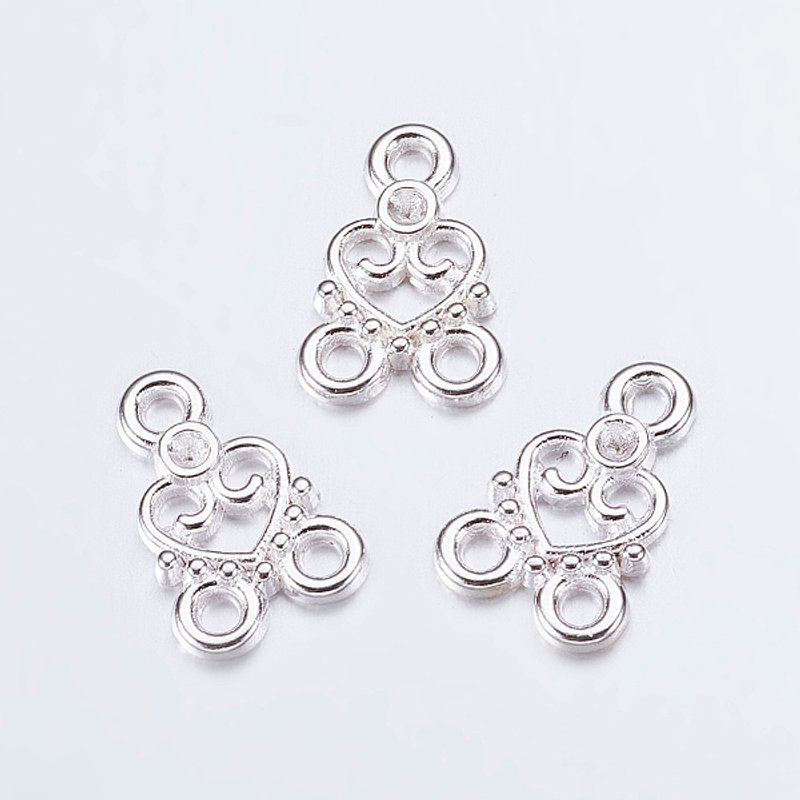 Chandelier Component Links, 3 Loop Connectors, Heart, Silver Plated — Jewelry Findings