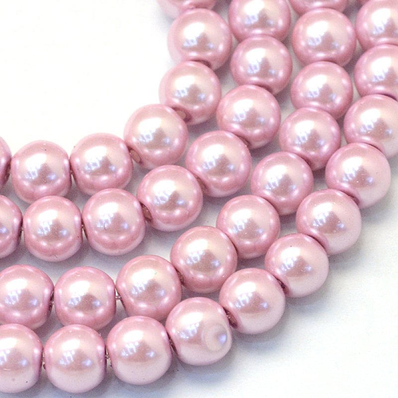 Brins de perles rondes en verre perlées peintes Baking, Flamingo, 6-7mm — Perles à bijoux