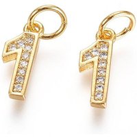 Brass Micro Pave Clear Cubic Zirconia Charm, 18K Gold Plated, Num.1 — Charms & Pendants