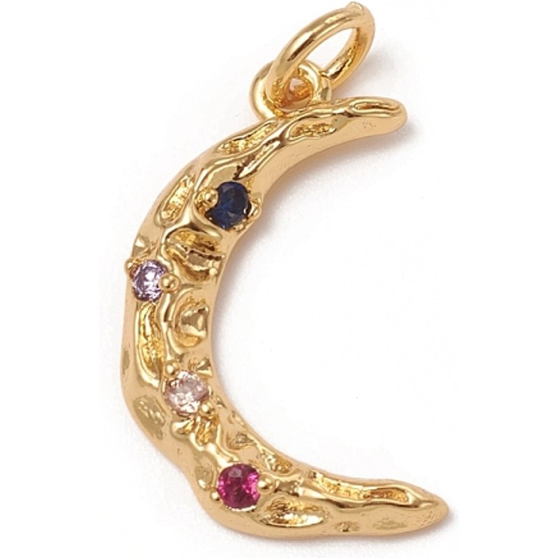 Pendentif Lune en Laiton Micro Pave avec Zirconia Cubique Coloré et Anneau — Breloques et pendentifs