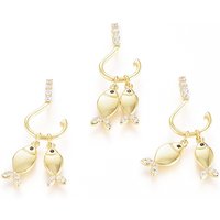 Brass Micro Pave Cubic Zirconia Fish & Hook Pendants, 18K Gold Plated