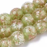 Handmade Gold Sand Lampwork Beads Strands, Light Green, 45pcs