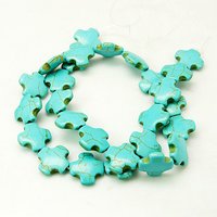 Synthetic Turquoise Beads Strands, Cross, 15x15x5mm, Hole 1mm