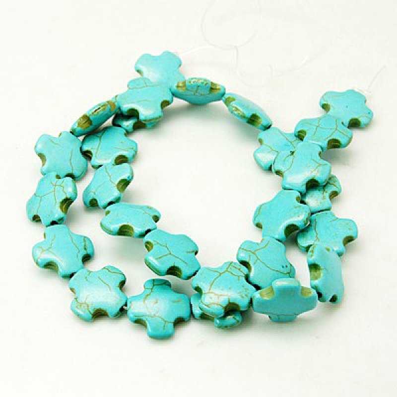 Brins de perles en turquoise synthétique, croix, 15x15x5mm, trou 1mm — Perles à bijoux