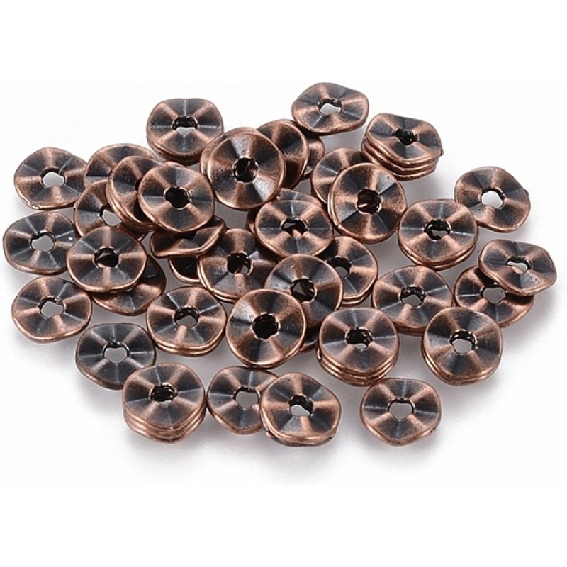 Perles Espacées Ondulées de Style Tibétain, Couleur Cuivre Rouge, Sans Plomb ni Nickel — Perles à bijoux