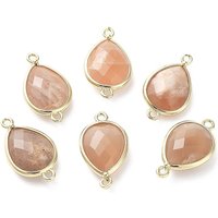 Natural Sunstone Teardrop Links Connectors with Brass Findings