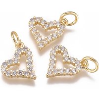 Brass Micro Pave Cubic Zirconia Heart Charm with Jump Ring