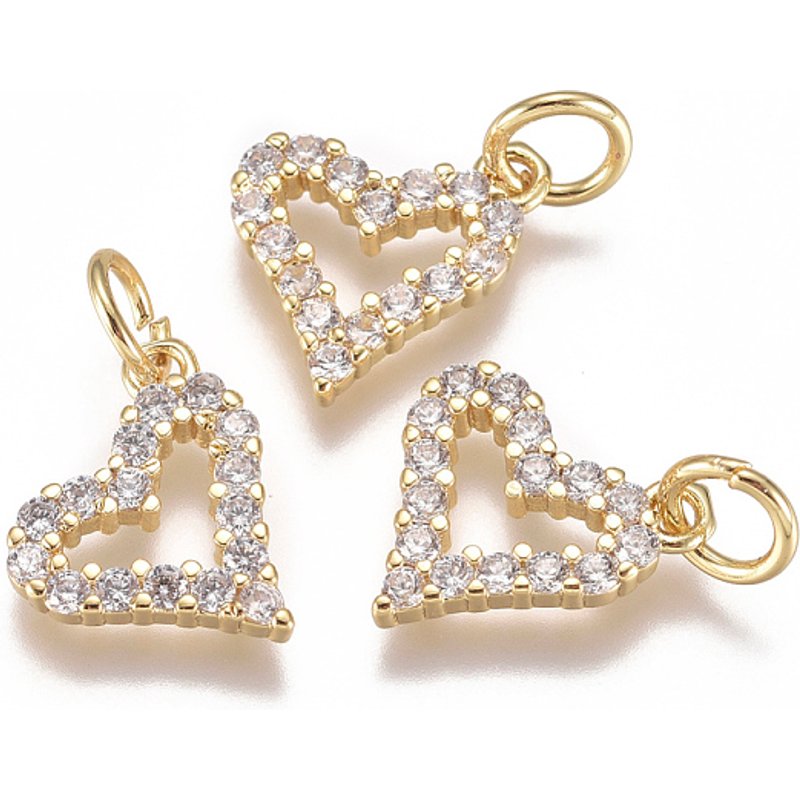 Brass Micro Pave Cubic Zirconia Heart Charm with Jump Ring — Charms & Pendants