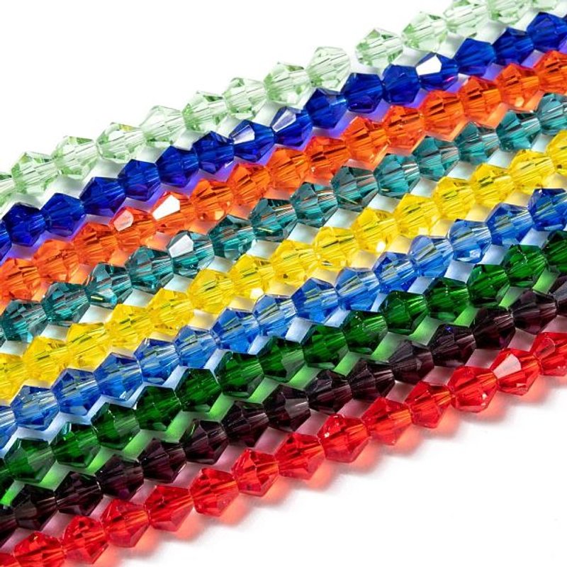 Faceted Bicone Glass Beads Strands, Mixed Colors, 4x4mm — Jewelry Beads