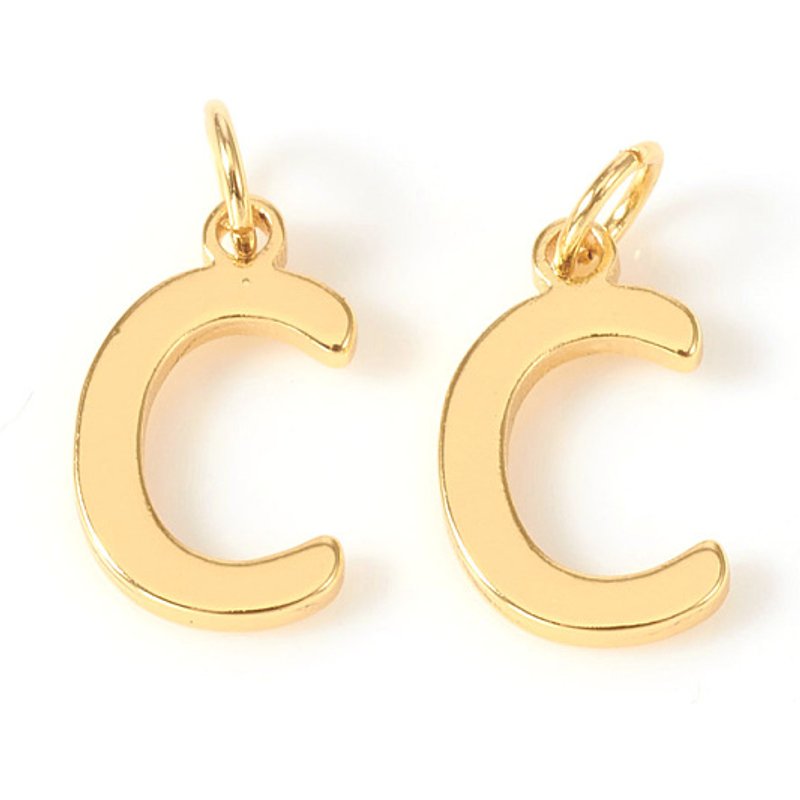 Brass Letter Charm C with Jump Ring, 18K Gold Plated — Charms & Pendants
