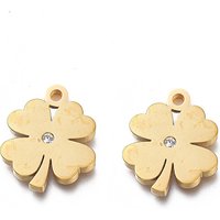 Ion Plating 304 Stainless Steel Clover Charm with Crystal Rhinestone — Charms & Pendants
