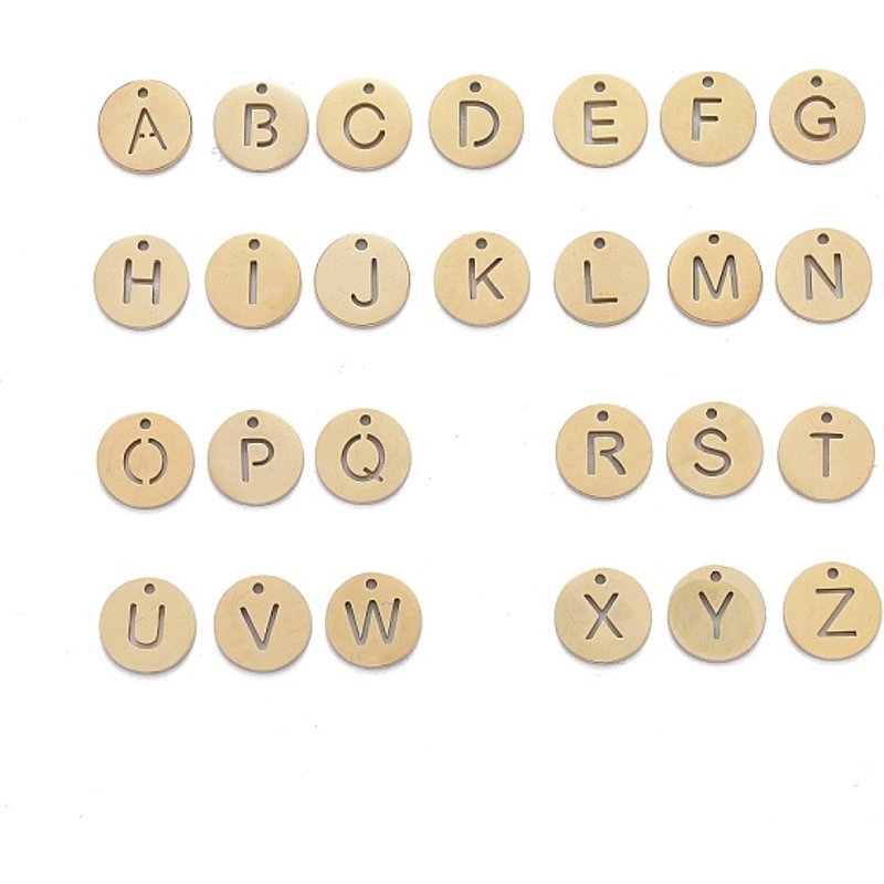 Breloques en Acier Inoxydable 304 avec Lettres A-Z, Dorées, 10mm de Diamètre — Breloques et pendentifs