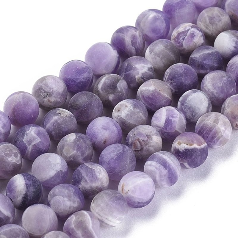 Brins de Perles d'Améthyste Naturelle, Givrés, Ronds, 8mm, 50pcs — Perles à bijoux