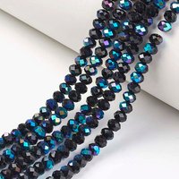 Electroplate Black Glass Beads Strands, Faceted Rondelle, 4x3mm