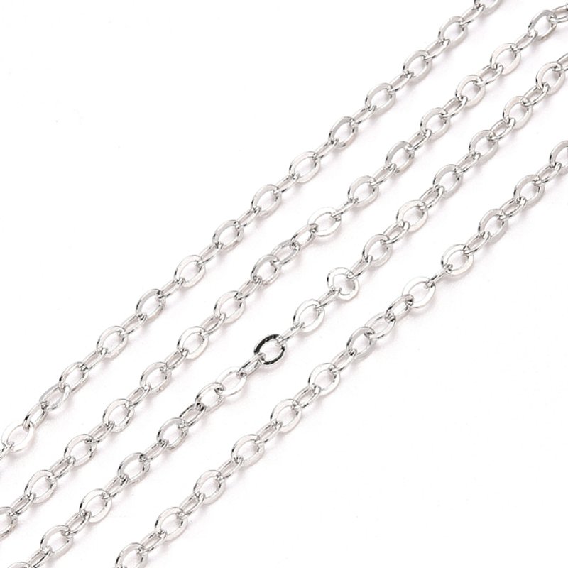 Brass Cable Chains, Soldered, Flat Oval, Platinum, 10m Roll — Chains, Wire & Cord