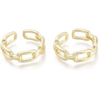 Brass Cuff Rings, Open Cable Chain Design, 18K Gold Plated