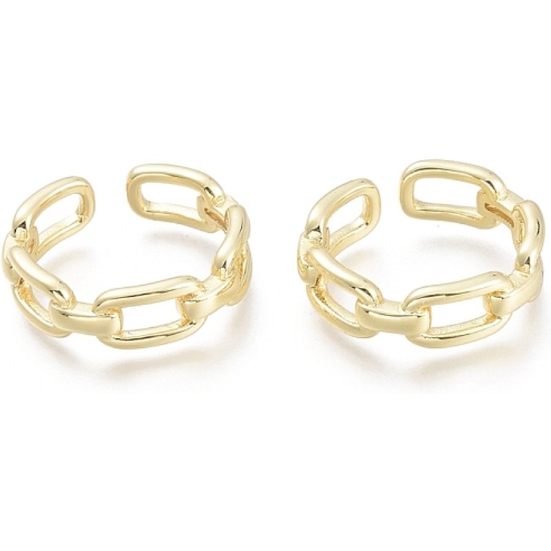 Brass Cuff Rings, Open Cable Chain Design, 18K Gold Plated — Costume Jewelry