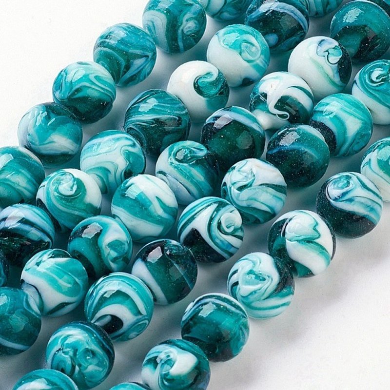Handmade Lampwork Beads, Round Dark Cyan, 14mm, Hole 1-2mm — Jewelry Beads