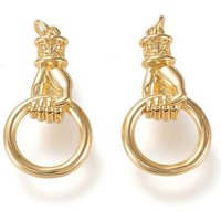 Brass Fist Pendant with Jump Ring, Golden Plated, 28x14.5mm