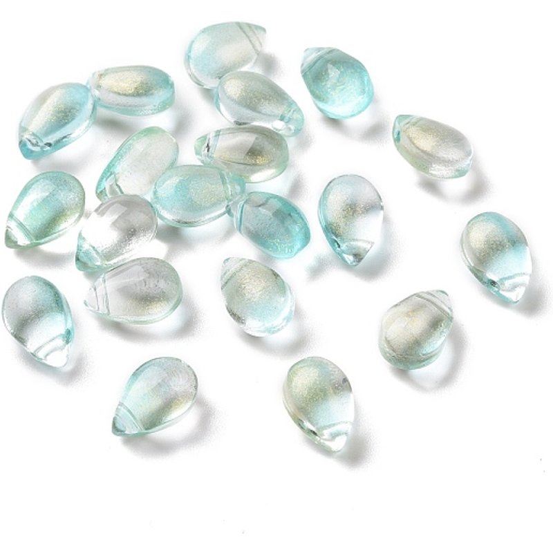 Charms en verre transparent en forme de goutte cyan avec poudre dorée — Breloques et pendentifs